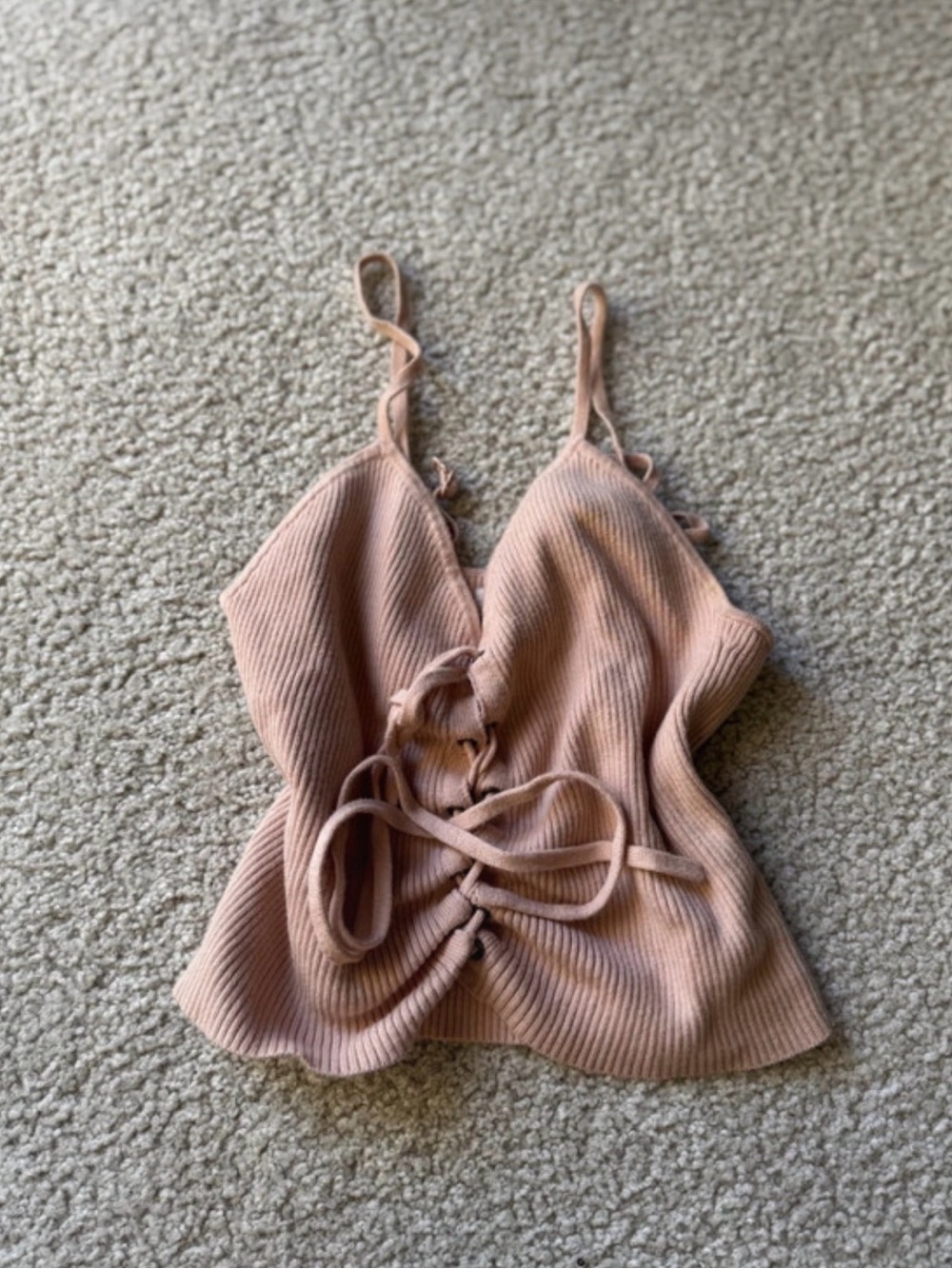 Fashion Nova Blush Pink Ribbed Lace-Up Tank Top y2k